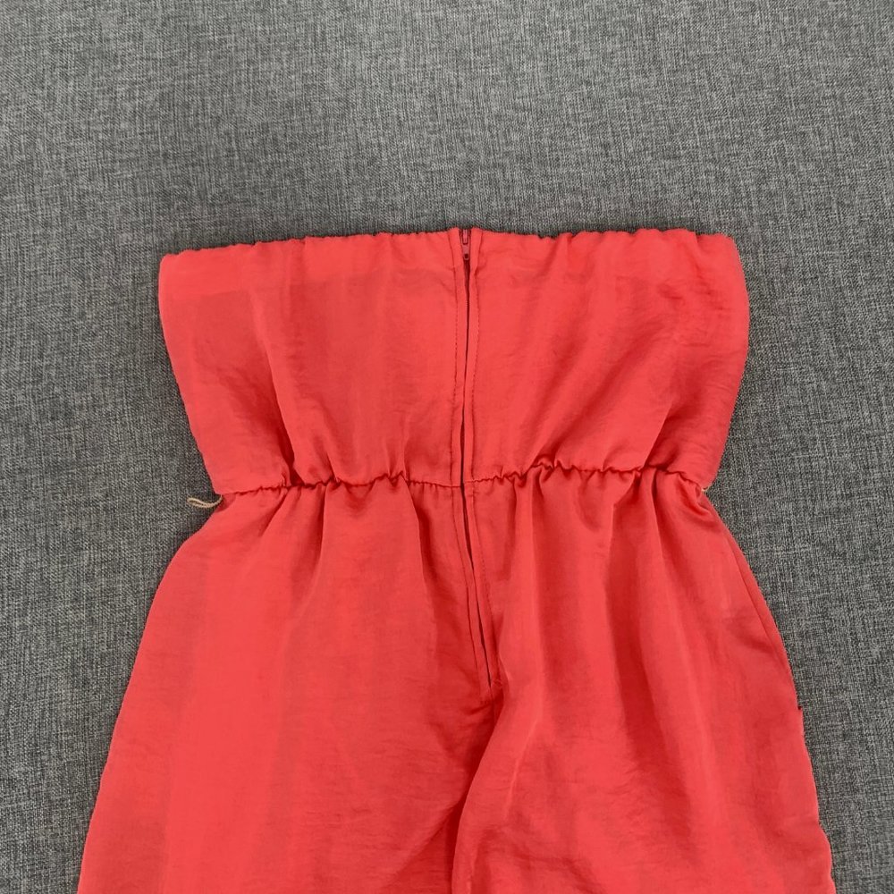 Ruby Rox Bright Coral Strapless Mini Dress Size 5 Pockets Pleated 100% polyester - Picture 10 of 13
